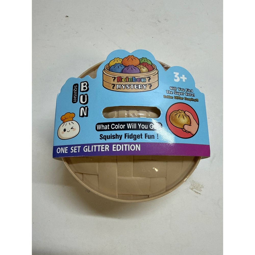 Rainbow Mystery Squishy Bun Fidget Toy Glitter Edition Dumpling Steamer Basket